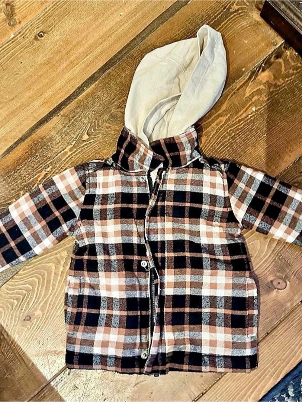 Telluride Clothing Company Plaid Hooded Jacket in Brown & White Size 12-18M